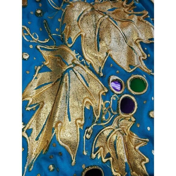 Vintage Knit Top Long Sleeve Blue Puffy Paint Leaves Grapes OS Funky 80s Costume - Picture 3 of 8